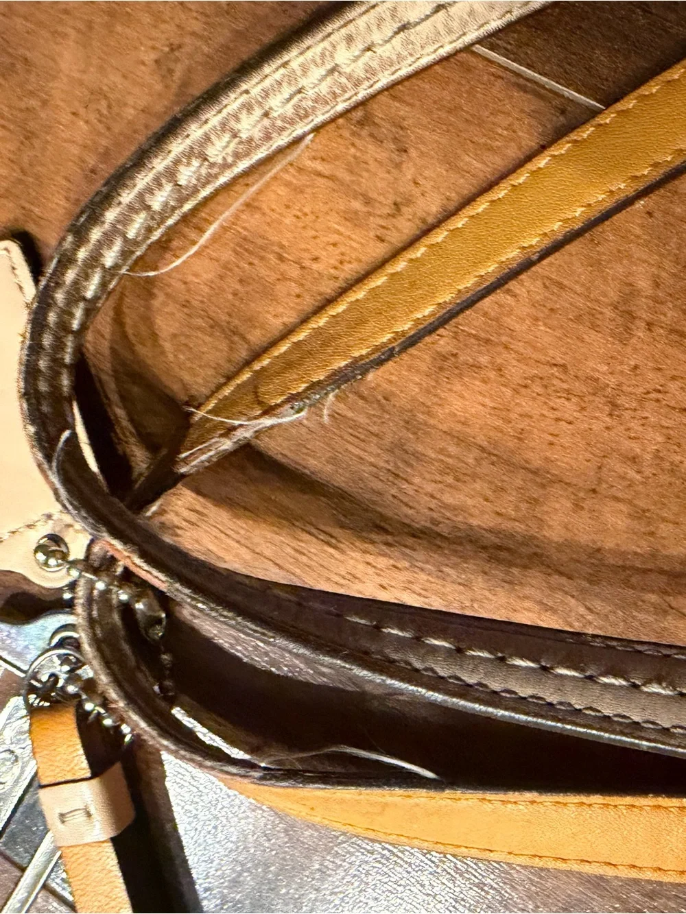 Coach F24341 Brown Crossgrain Leather Large Tote Shoulder Bag Tan Trim